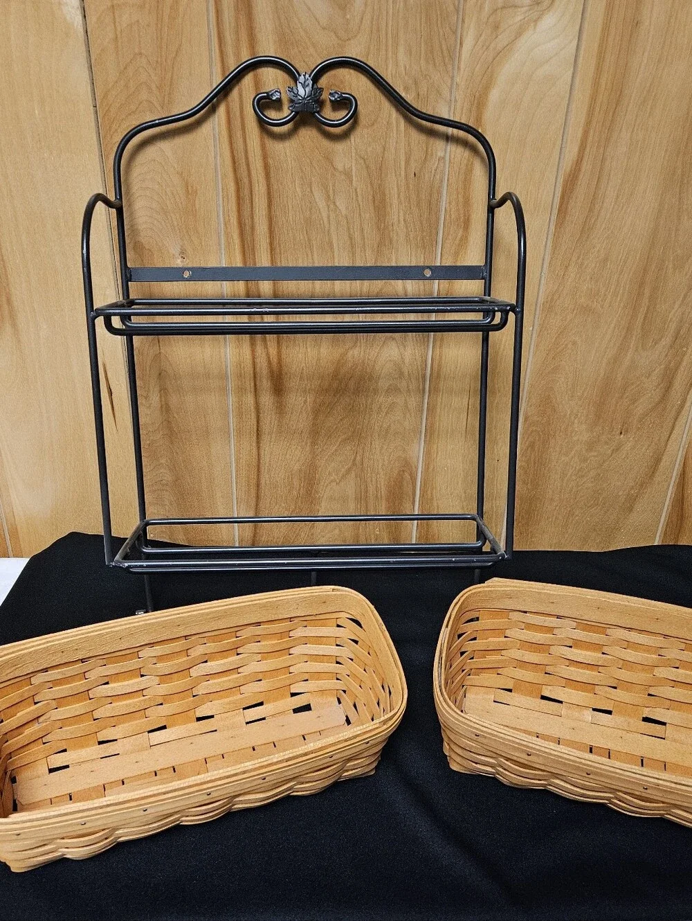 Longaberger Wrought Iron Envelope Basket Wall 2 Shelf Rack 3 Hooks Hanging